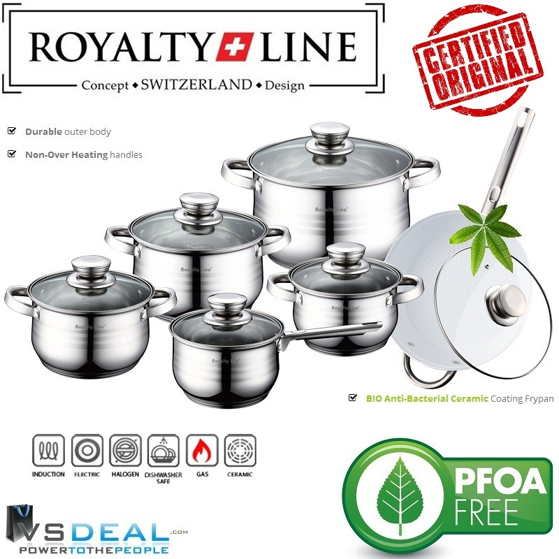 vsdeal.com - 12-delige Luxe Royalty Line Switzerland Pannenset met Keramische Hapjespan OP=OP