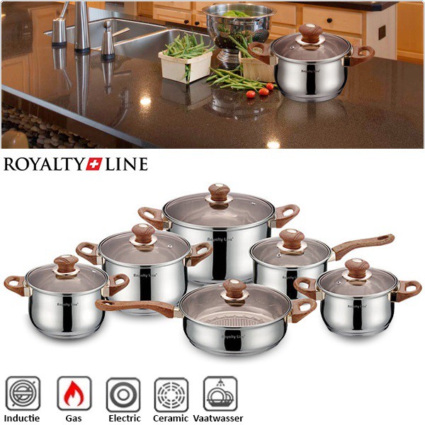 vsdeal.com - 12-delige RVS Luxe Royalty Line Pannenset met Houtlook vsdeal.com - 12-delige RVS Luxe Royalty Line Pannenset met Houtlook