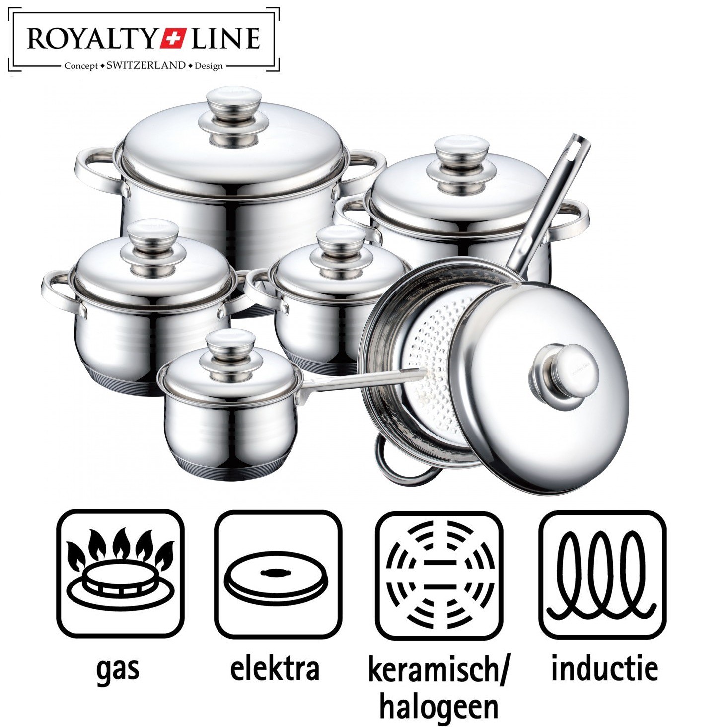 vsdeal.com - 12-delige RVS Luxe Royalty Line Pannenset vsdeal.com - 12-delige RVS Luxe Royalty Line Pannenset