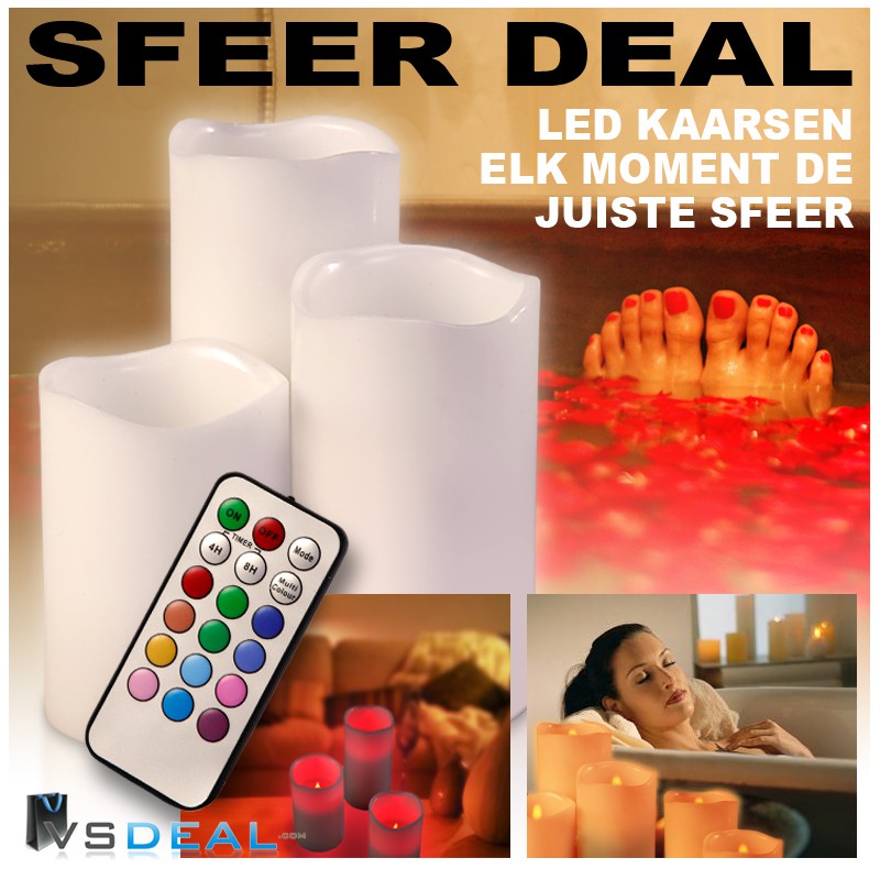 vsdeal.com - 3 Kleurrijke LED WAX Kaarsen met Afstandsbediening OP= Geen sfeer