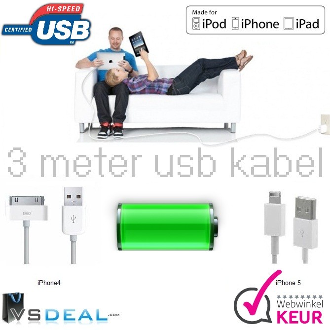 vsdeal.com - 3 METER KABEL VOOR iPAD iPHONE en iPOD vsdeal.com - 3 METER KABEL VOOR iPAD iPHONE en iPOD