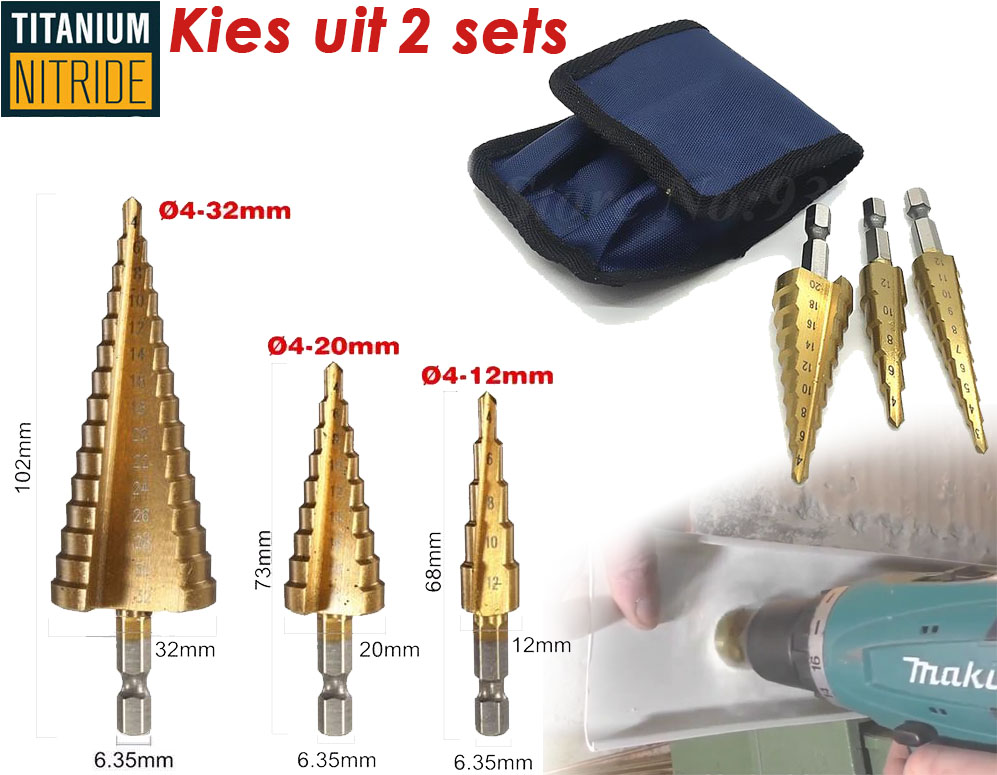 vsdeal.com - 3-delige HSS Titanium Stappenboren Set - Keuze uit 2 Sets