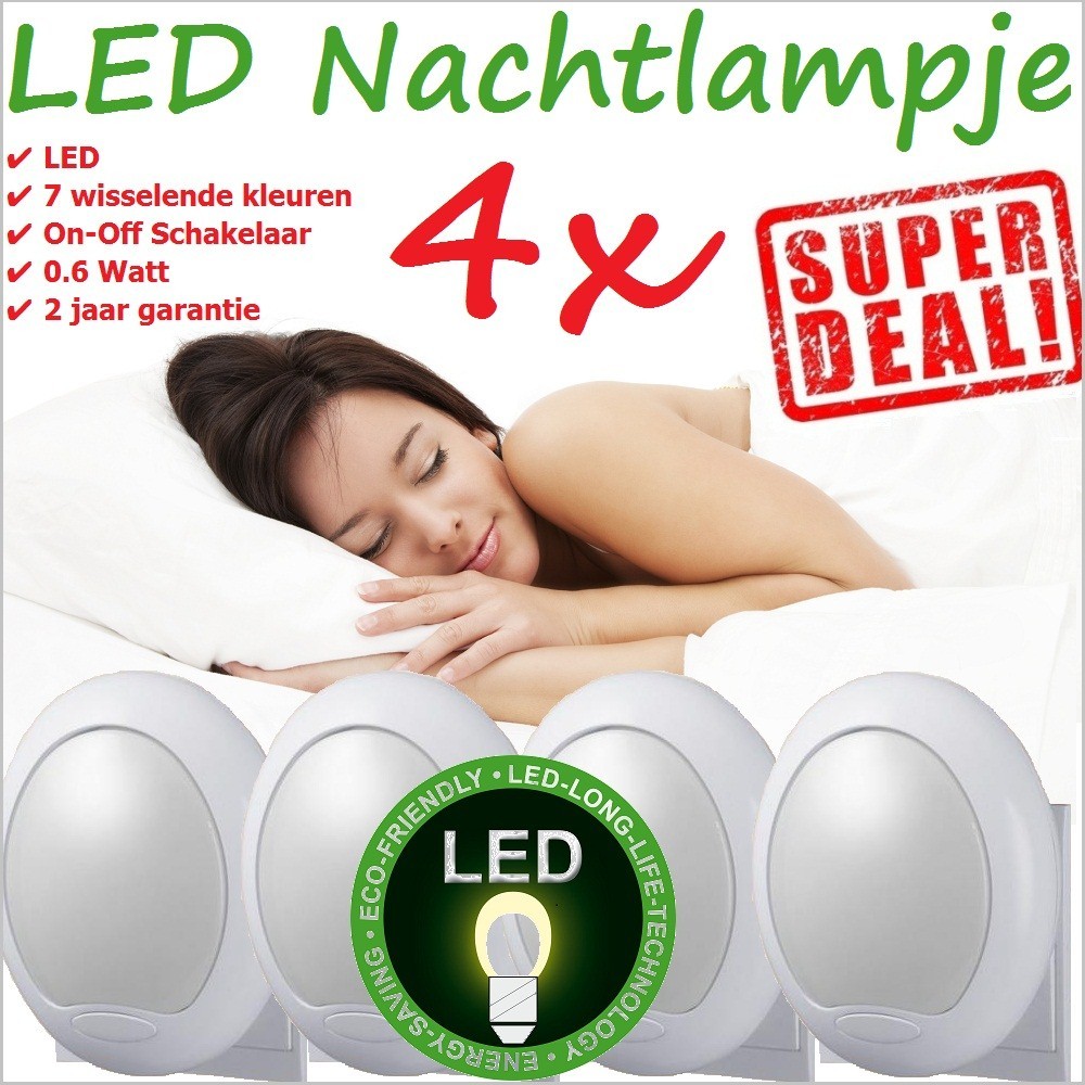 vsdeal.com - 4x LED Nachtlampje met 7 wisselende kleuren vsdeal.com - 4x LED Nachtlampje met 7 wisselende kleuren