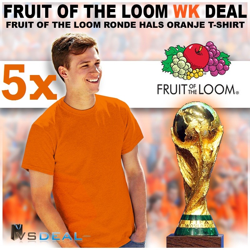vsdeal.com - 5 x Fruit of the Loom ORANJE T-shirts OP=OP vsdeal.com - 5 x Fruit of the Loom ORANJE T-shirts OP=OP