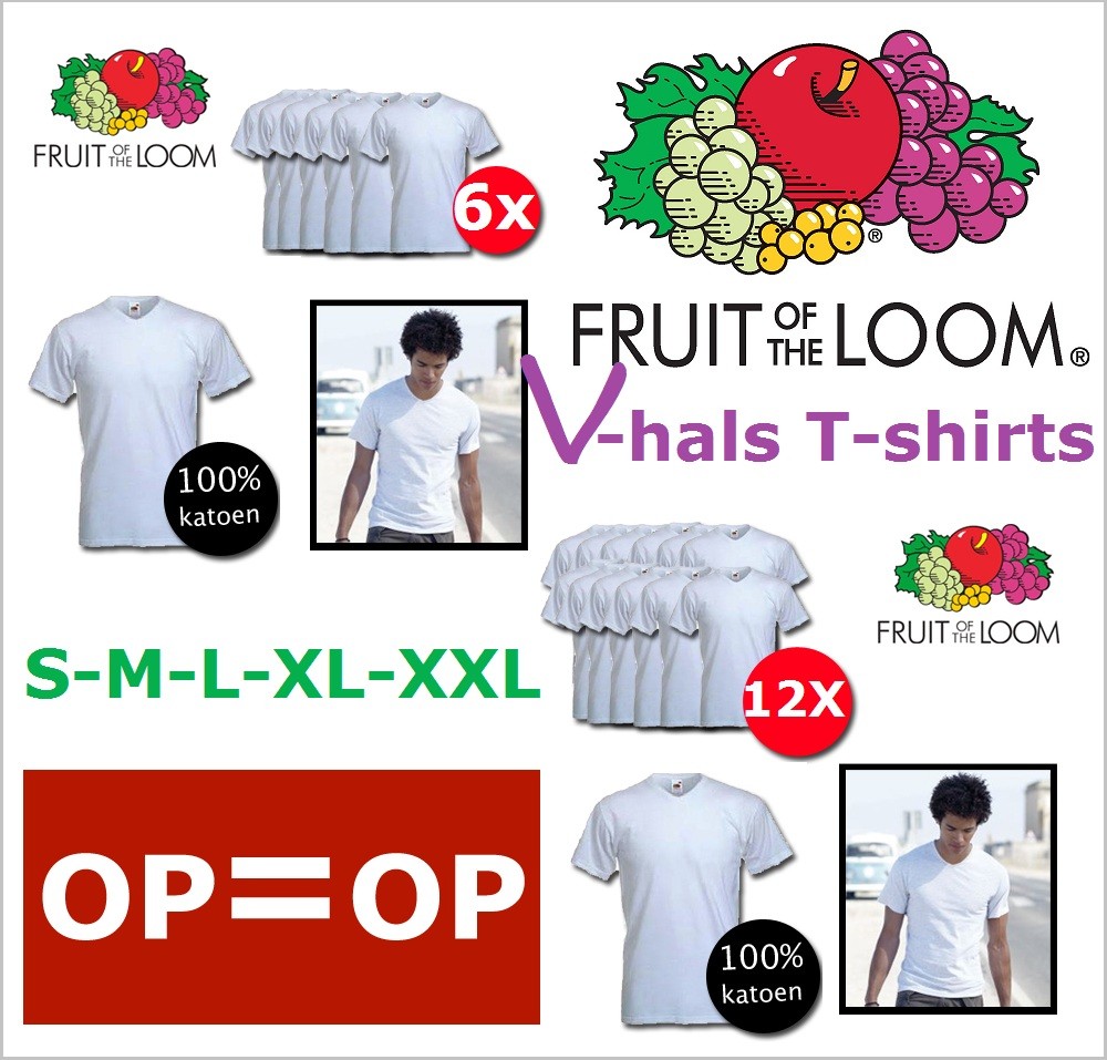 vsdeal.com - 6 of 12 Witte Fruit of the Loom V-hals T-shirts