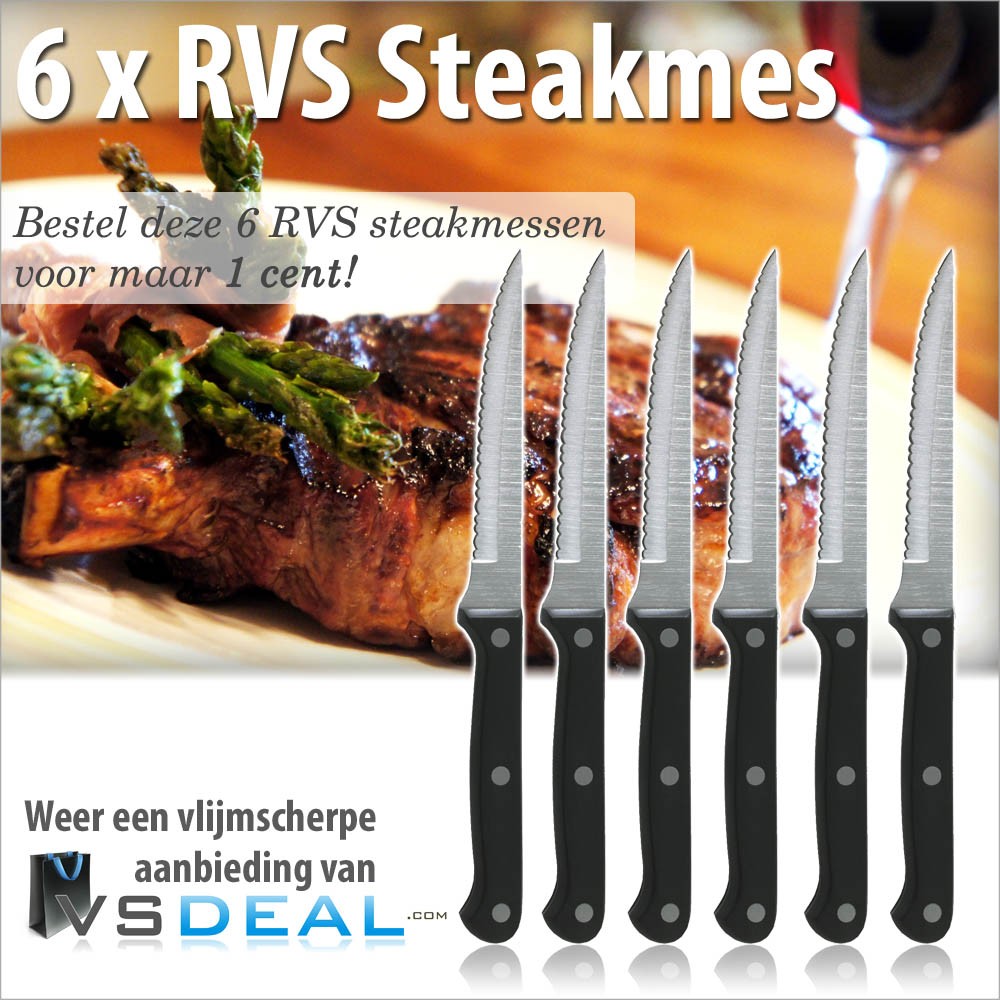 vsdeal.com - 6 x RVS Steakmessen. Wij Vieren Feest met deze vlijmscherpe deal!!