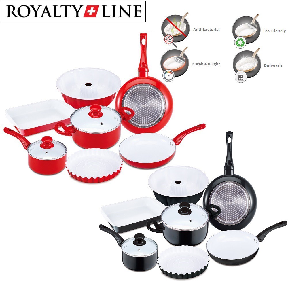 vsdeal.com - 9-delige Luxe Royalty Line Keramische pannenset | Rood en zwart vsdeal.com - 9-delige Luxe Royalty Line Keramische pannenset | Rood en zwart