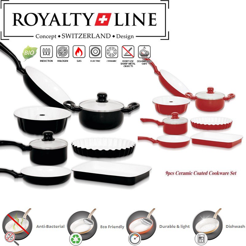 vsdeal.com - 9-delige Luxe Royalty Line Switzerland Keramische pannenset OP=OP vsdeal.com - 9-delige Luxe Royalty Line Switzerland Keramische pannenset OP=OP