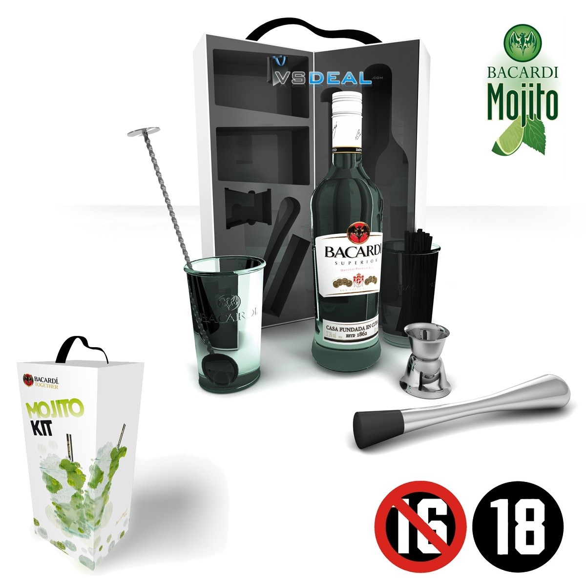 transactie bang Eik Bacardi Mojito 7delige set | Dagelijkse koopjes en internet aanbiedingen