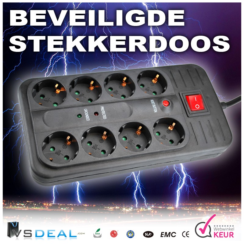 vsdeal.com - Beveiligde Netspanningsbeveiliger Stekkerdoos OP=OP