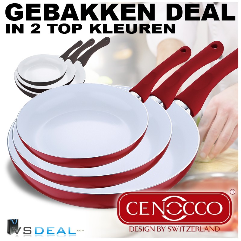 vsdeal.com - Cenocco Keramische Pannenset in 2 kleuren Met Zwitserse precisie OP=PECH vsdeal.com - Cenocco Keramische Pannenset in 2 kleuren Met Zwitserse precisie OP=PECH