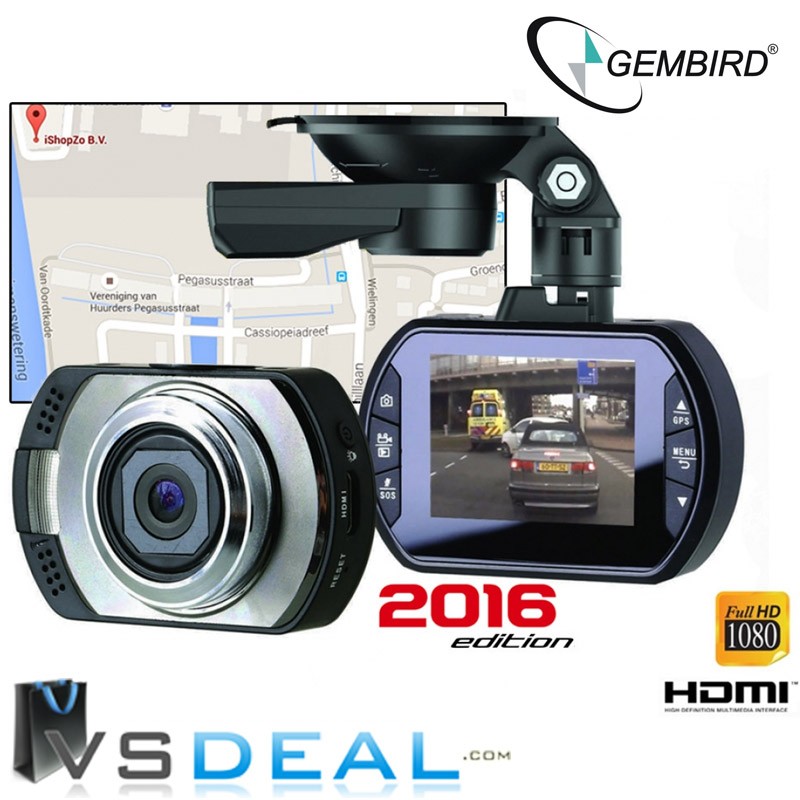 vsdeal.com - Gembird Professionele Dashcam 1080P + Google Maps GPS Registratie