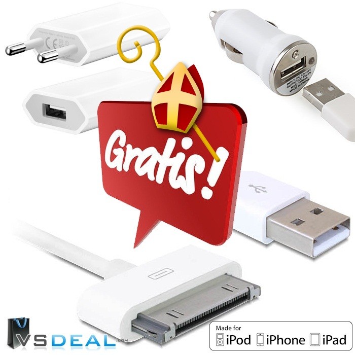 vsdeal.com - GRATIS Complete iPhone/iPad/iPod oplaadset GRATIS