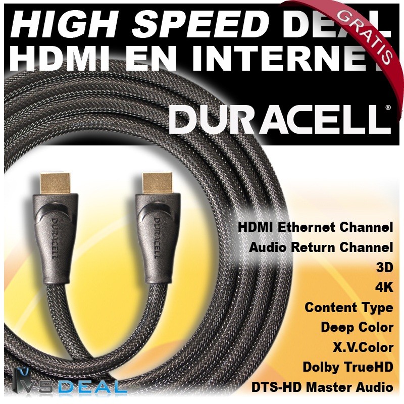 vsdeal.com - GRATIS Duracell 3D HDMI High Speed Kabel OP=OP