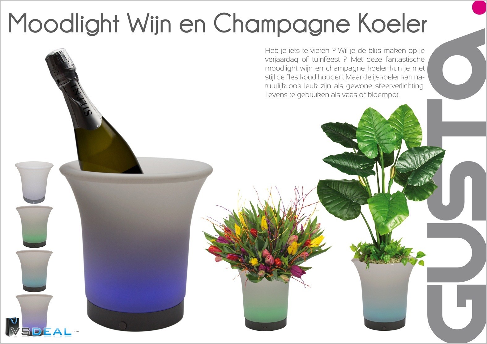 vsdeal.com - Gusta LED Moodlight Wijn Champagnekoeler vsdeal.com - Gusta LED Moodlight Wijn Champagnekoeler