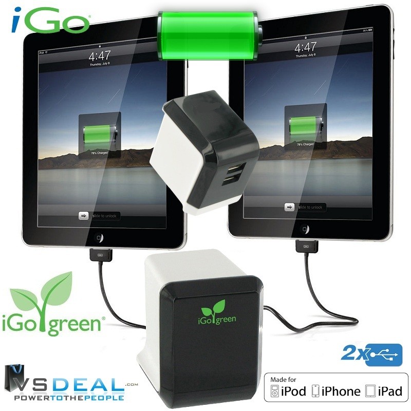 vsdeal.com - iGo Green Tweevoudige USB Ultrasnelle Wandoplader