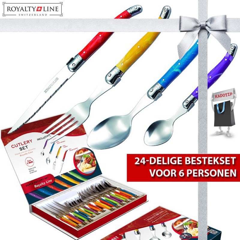 vsdeal.com - KADOTIP! Royalty Line 24-delige bestekset met kleurrijke handgrepen (in geschenkverpakking)