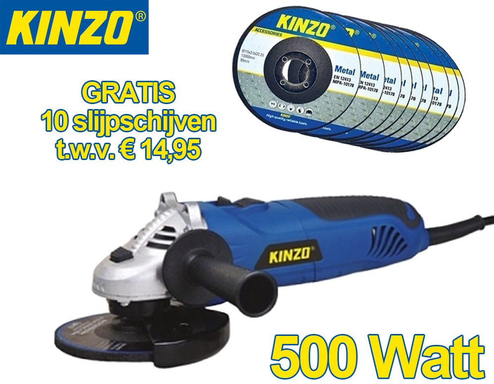 vsdeal.com - Kinzo 115mm Haakse Slijper - 10 GRATIS Schijven