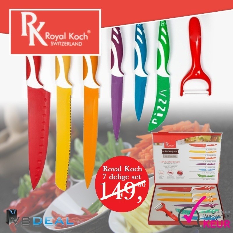 vsdeal.com - Kleurrijke Royal Koch Switzerland RVS Messen 7 delig vsdeal.com - Kleurrijke Royal Koch Switzerland RVS Messen 7 delig
