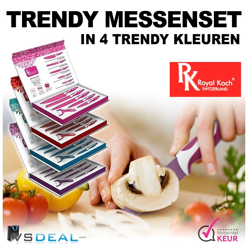 vsdeal.com - Kleurrijke Royal Koch Switzerland RVS Messenset 6 delig vsdeal.com - Kleurrijke Royal Koch Switzerland RVS Messenset 6 delig