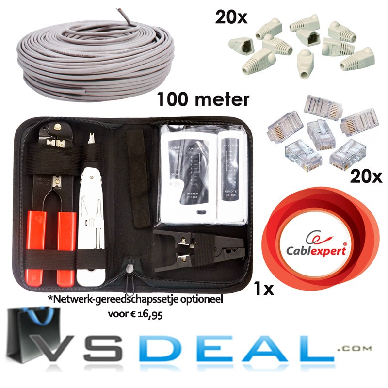 vsdeal.com - Netwerkkabel (UTP) DIY-kit (100m) vsdeal.com - Netwerkkabel (UTP) DIY-kit (100m)