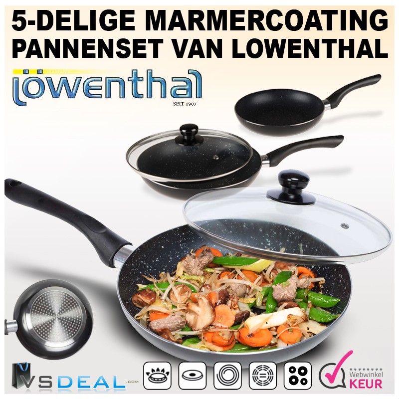 vsdeal.com - Nieuw Lowenthal 5-​delige Marmercoating Pannenset OP=OP