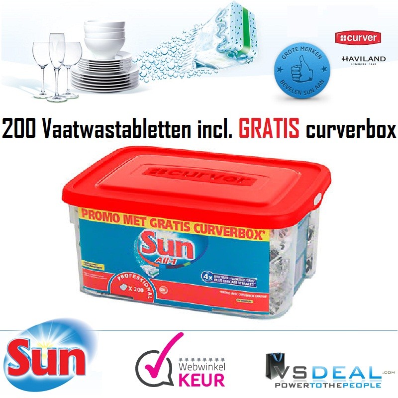 vsdeal.com - Sun All-in1 vaatwastabletten MEGADEAL 200 stuks Professional Inclusief GRATIS Curver opbergbox!! vsdeal.com - Sun All-in1 vaatwastabletten MEGADEAL 200 stuks Professional Inclusief GRATIS Curver opbergbox!!