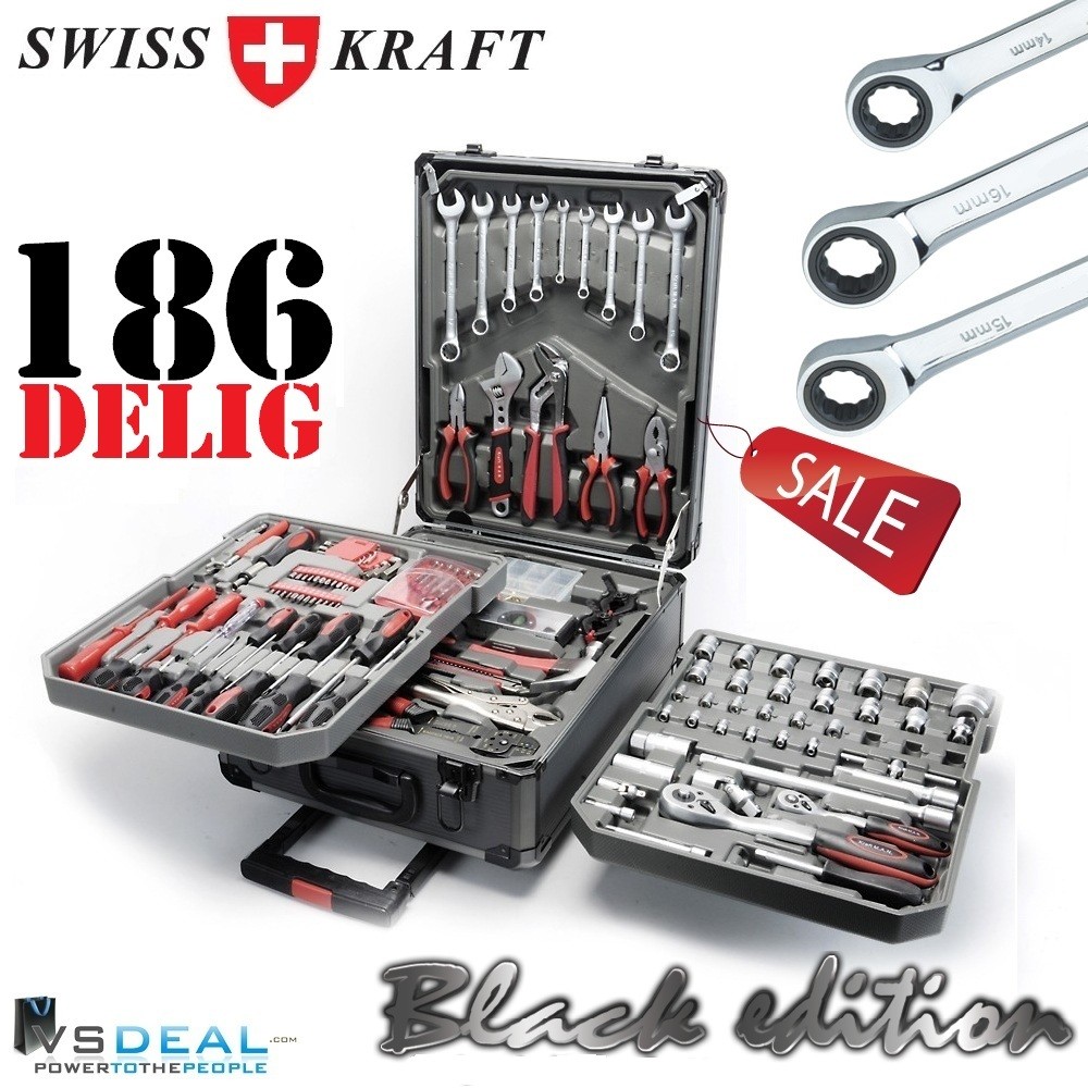 vsdeal.com - SWISS KRAFT Black Edition 186-delige Klusserstrolley OP=OP vsdeal.com - SWISS KRAFT Black Edition 186-delige Klusserstrolley OP=OP