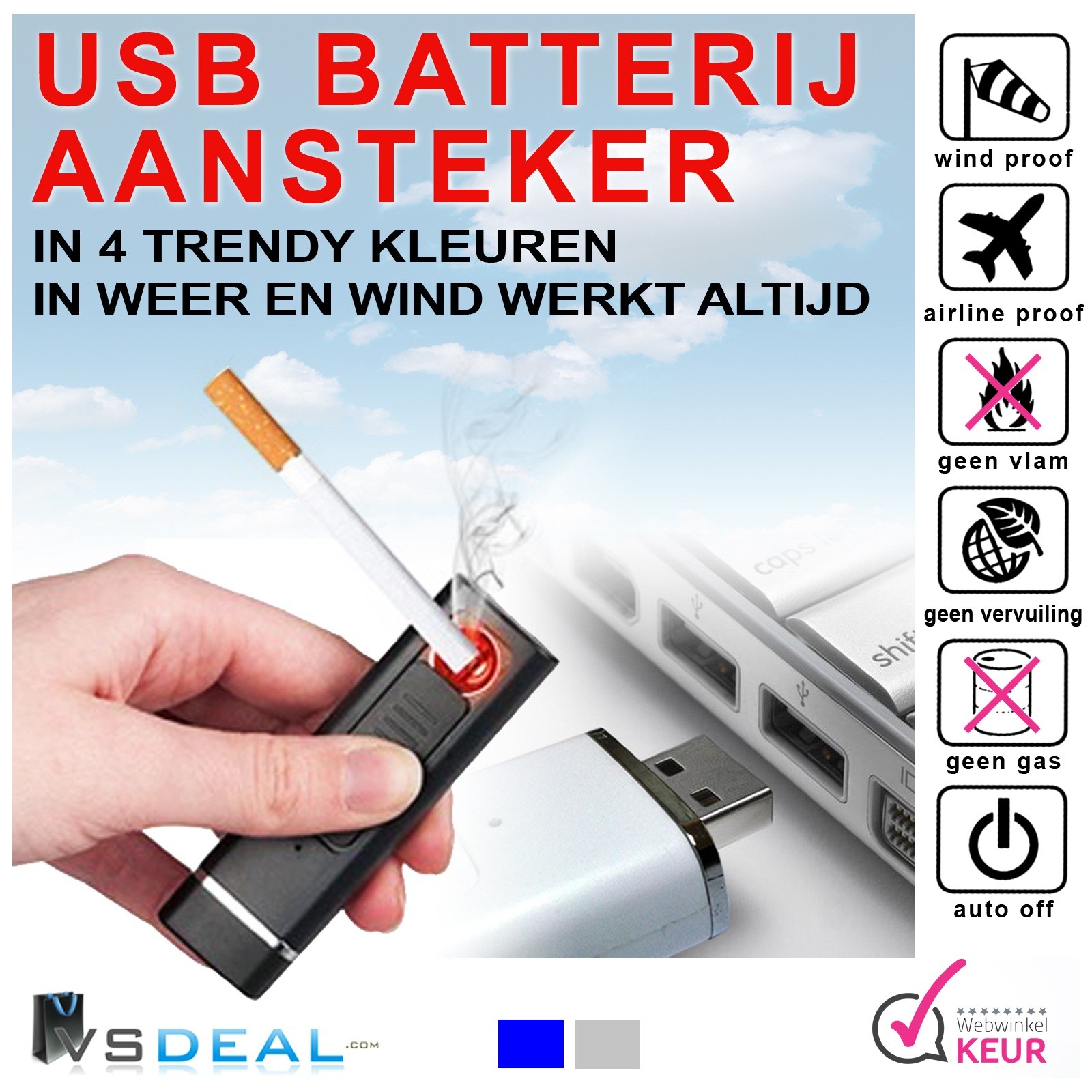 vsdeal.com - USB Aansteker Zonder Vlam en zonder kabel OP=OP