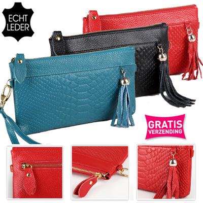 Waat? - €100,- korting op deze fashionable lederen portemonnee/clutch - Gratis verzending!