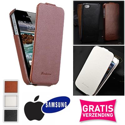 Waat? - 16-18 uur: Luxe lederen flipcase voor iPhone of Samsung Galaxy. Vandaag GRATIS verzending!