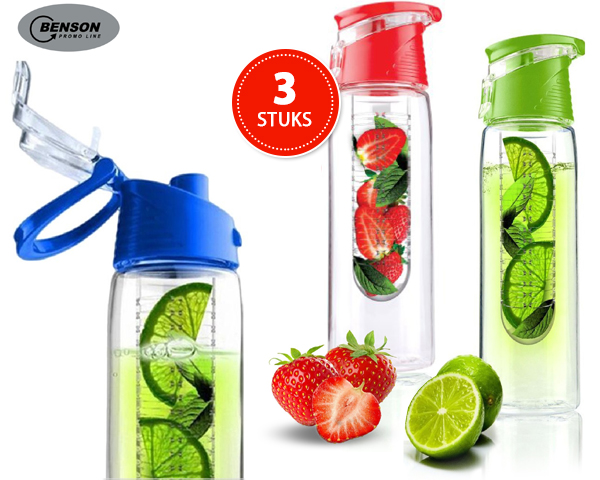 Waat? - 3-pack benson waterfles met fruit filter Waat? - 3-pack benson waterfles met fruit filter