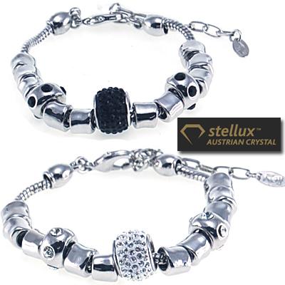 Waat? - Bedelarmband met Stellux Austrian Crystal Strass steentjes (Zwart of Wit) Waat? - Bedelarmband met Stellux Austrian Crystal Strass steentjes (Zwart of Wit)