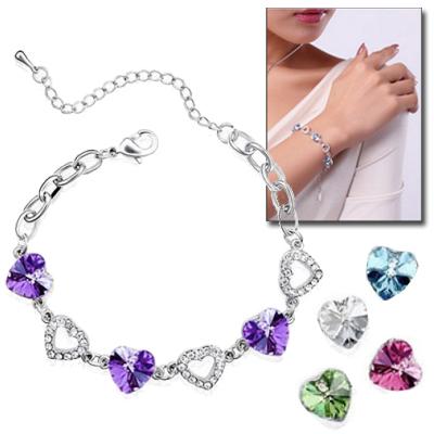 Waat? - Crystal hartjes armband met 18-karaats witgouden coating (verkrijgbaar in 5 verschillende kleuren) Waat? - Crystal hartjes armband met 18-karaats witgouden coating (verkrijgbaar in 5 verschillende kleuren)