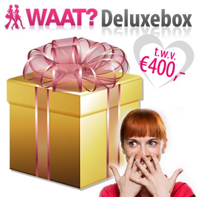 Waat? - Deluxe surprisebox t.w.v. €400,- met kans op 1 van de 5 Cerruti horloges! (twv € 369,-) Waat? - Deluxe surprisebox t.w.v. €400,- met kans op 1 van de 5 Cerruti horloges! (twv € 369,-)