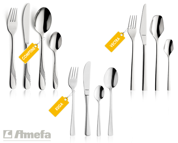 Waat? - Drie verschillende amefa 24-delige besteksets Waat? - Drie verschillende amefa 24-delige besteksets