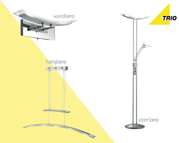 Waat? - Exclusieve curve chromen trio lamp naar keuze