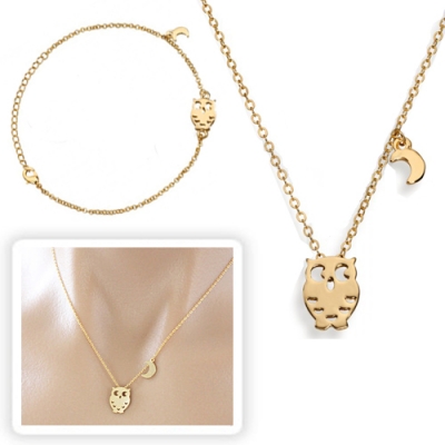 Waat? - Gold plated Owl Moon ketting en/of armband Waat? - Gold plated Owl Moon ketting en/of armband