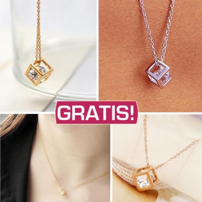 Waat? - GRATIS - Schitterende ketting met kubushanger (verguld)!