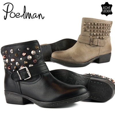 Waat? - Hippe lederen enkellaarsjes met studs van Poelman t.w.v. €129.95