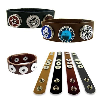 Waat? - Lederen armbanden en verwisselbare bedeldrukkers (keuze uit 4 banden en 10 losse sets van 3 chunks!)