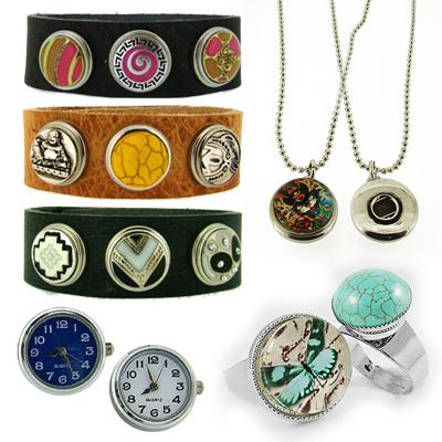 Waat? - Lederen armbandjes, ketting en ring voor verwisselbare drukkers (keuze uit horloge- en bedeldrukkers) Waat? - Lederen armbandjes, ketting en ring voor verwisselbare drukkers (keuze uit horloge- en bedeldrukkers)
