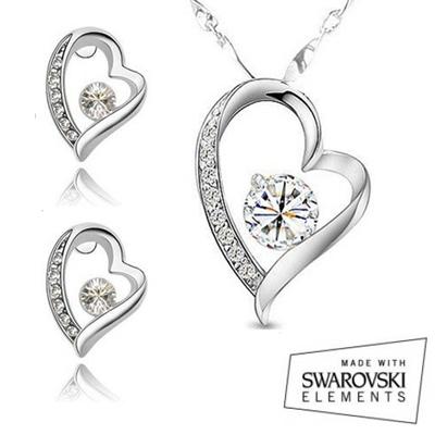 Waat? - Prachtige set: ketting & hanger + oorstekers, wit platina verguld met Swarovski Elements Waat? - Prachtige set: ketting & hanger + oorstekers, wit platina verguld met Swarovski Elements