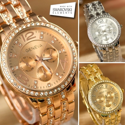 Waat? - Schitterend Geneva horloge met Swarovski Elements strassstenen en duurzame RVS-kast! - Gratis verzending