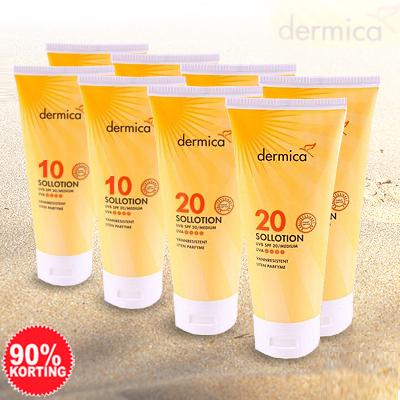 Waat? - Set van 8 tubes Dermica zonnebrand SPF 10 en SPF 20 Waat? - Set van 8 tubes Dermica zonnebrand SPF 10 en SPF 20