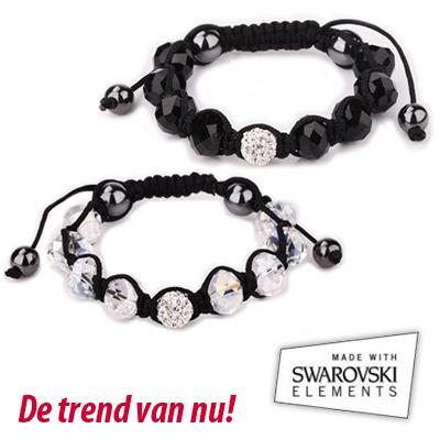 Waat? - Shamballa armband met Swarovski Elements (verkrijgbaar in wit en zwart)