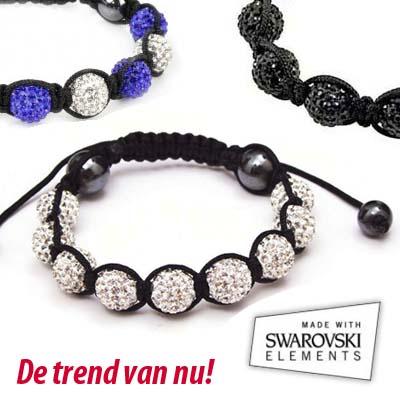 Waat? - Shamballa armband met Swarovski Elements (verkrijgbaar in wit, zwart en blauw)