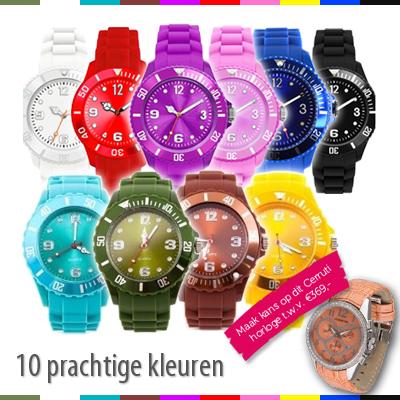 Waat? - Siliconen horloge in de modekleuren van nu- Maak extra kans op een van de 15 Cerruti horloges t.w.v. €369,-