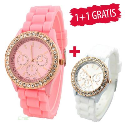 Waat? - Siliconen horloge poederroze & wit: 1+1 gratis Waat? - Siliconen horloge poederroze & wit: 1+1 gratis