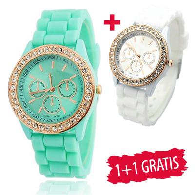 Waat? - Siliconen horloges mintgroen &amp; wit: 1+1 gratis